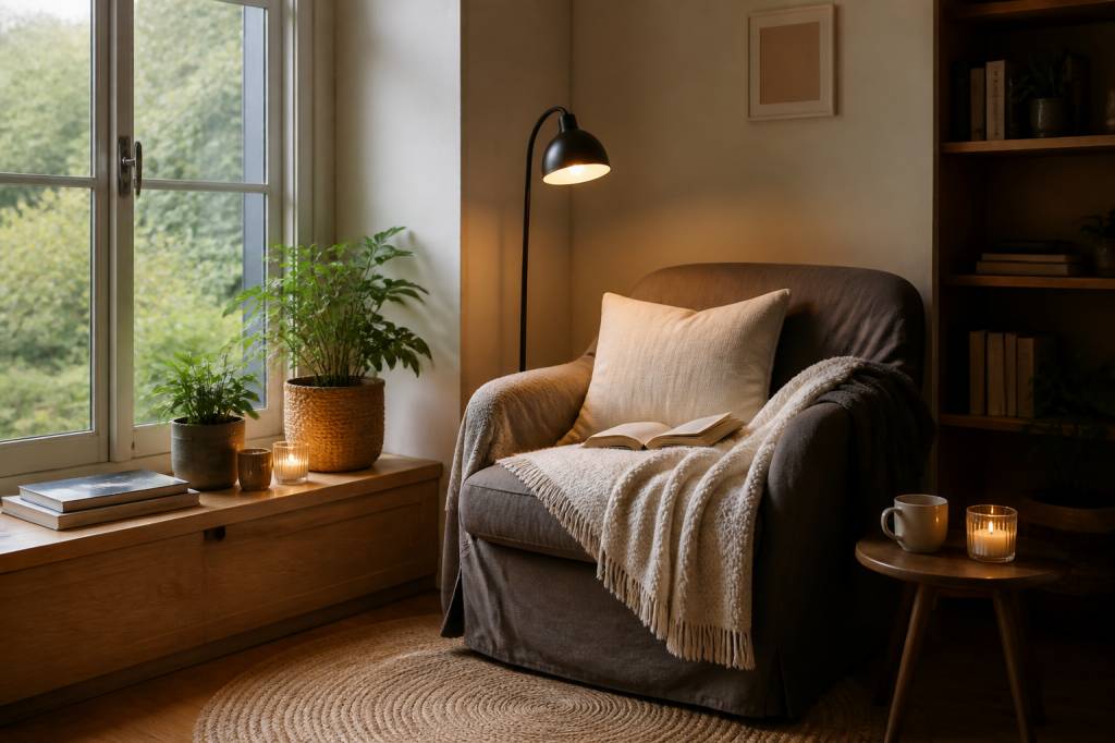 Créer un coin lecture cocooning près d’une fenêtre : idées déco, éclairage et matériaux durables